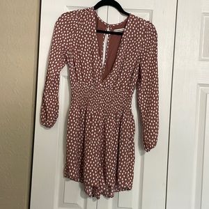 Abercrombie rust and white polka dot long sleeve romper